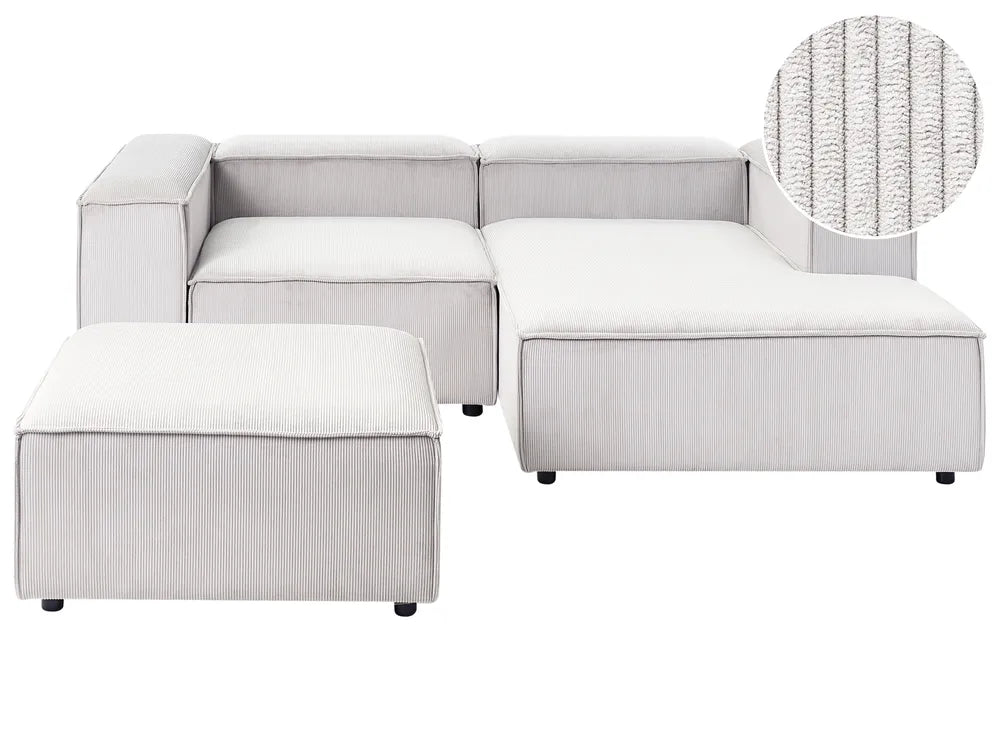 Modular Corner Sofa 3 Seater Corduroy Off-White with Ottoman Left Hand Oakham