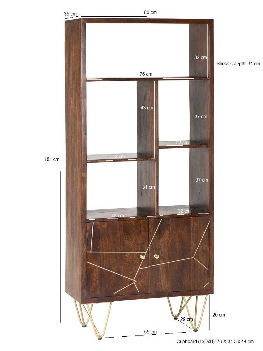 Dark Gold Large Bookcase 2 Door