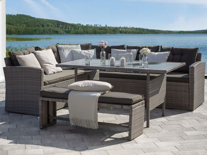 Viterbo Garden Dining Table  145 cm 80 cm Glass Light Grey