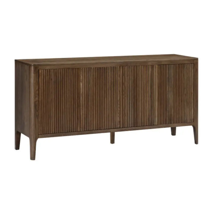 Wooden sideboard with a striped pattern on a white background