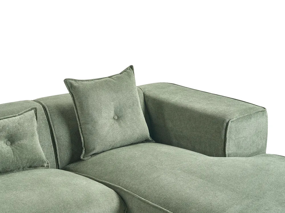Corner Sofa 3 Seater Chenille Dark Green Left Hand Rafael