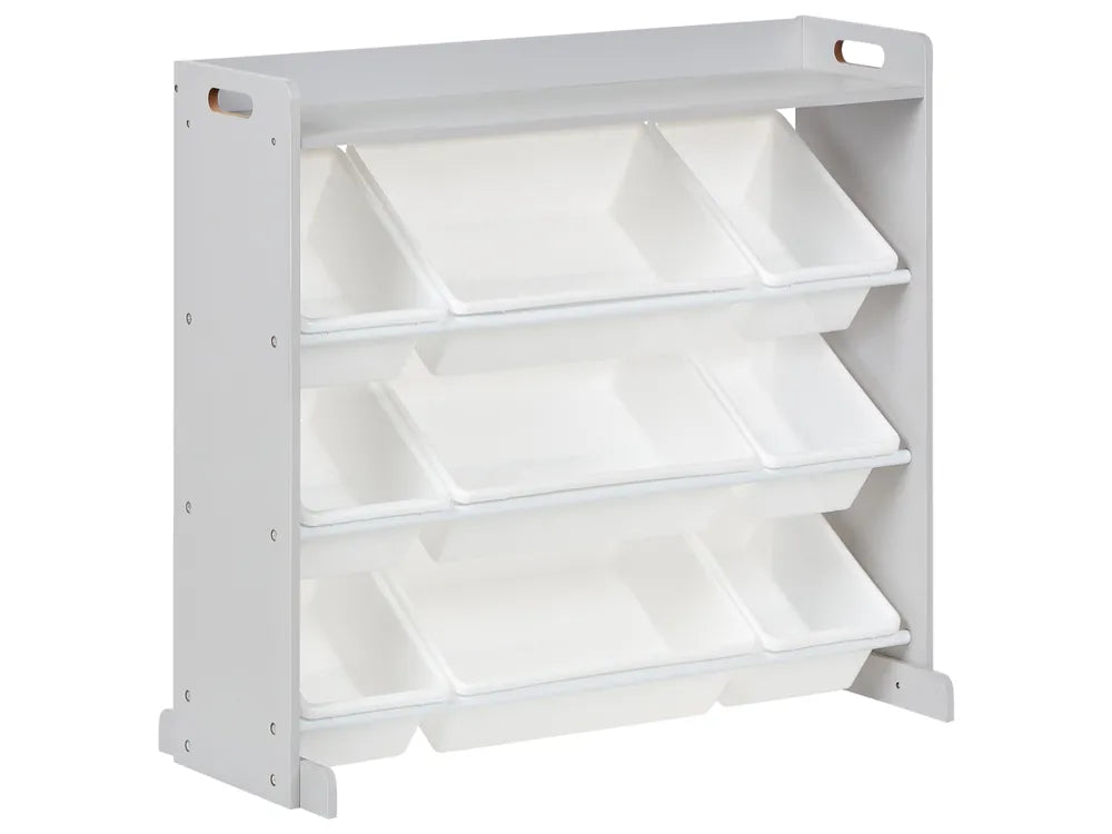 White bookshelf with multiple shelves on a white background