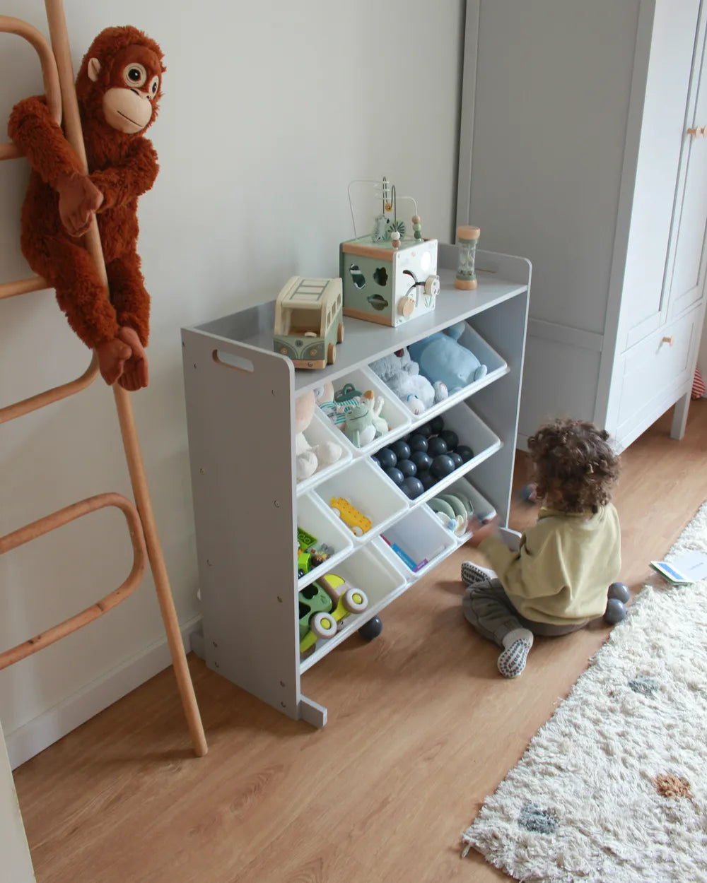 Shelf with 9 Storage Boxes 78 cm Grey Laci