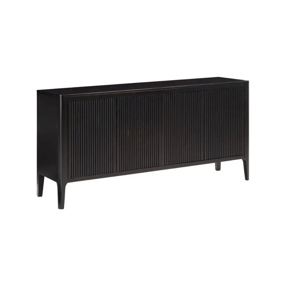 Black sideboard with slatted doors on a white background