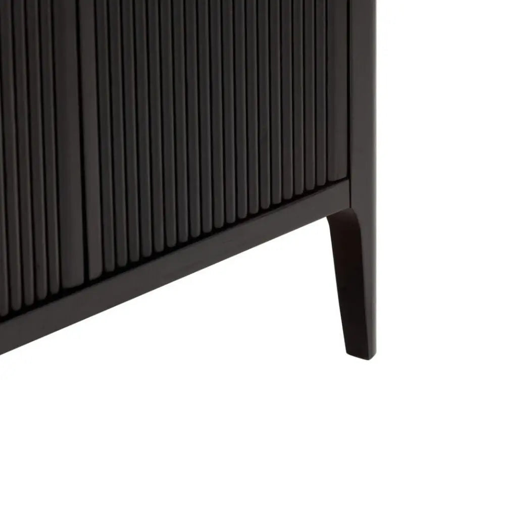 Close-up of a black cabinet leg on a white background
