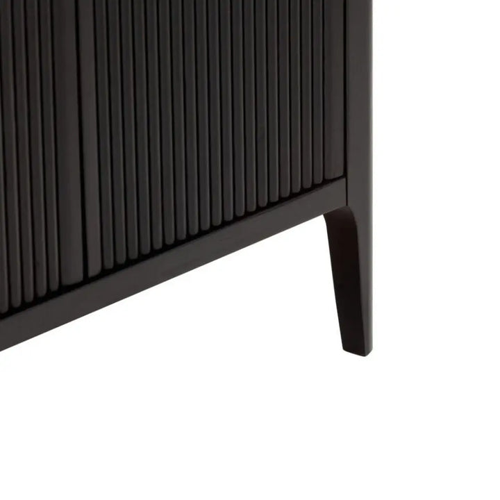 Close-up of a black cabinet leg on a white background