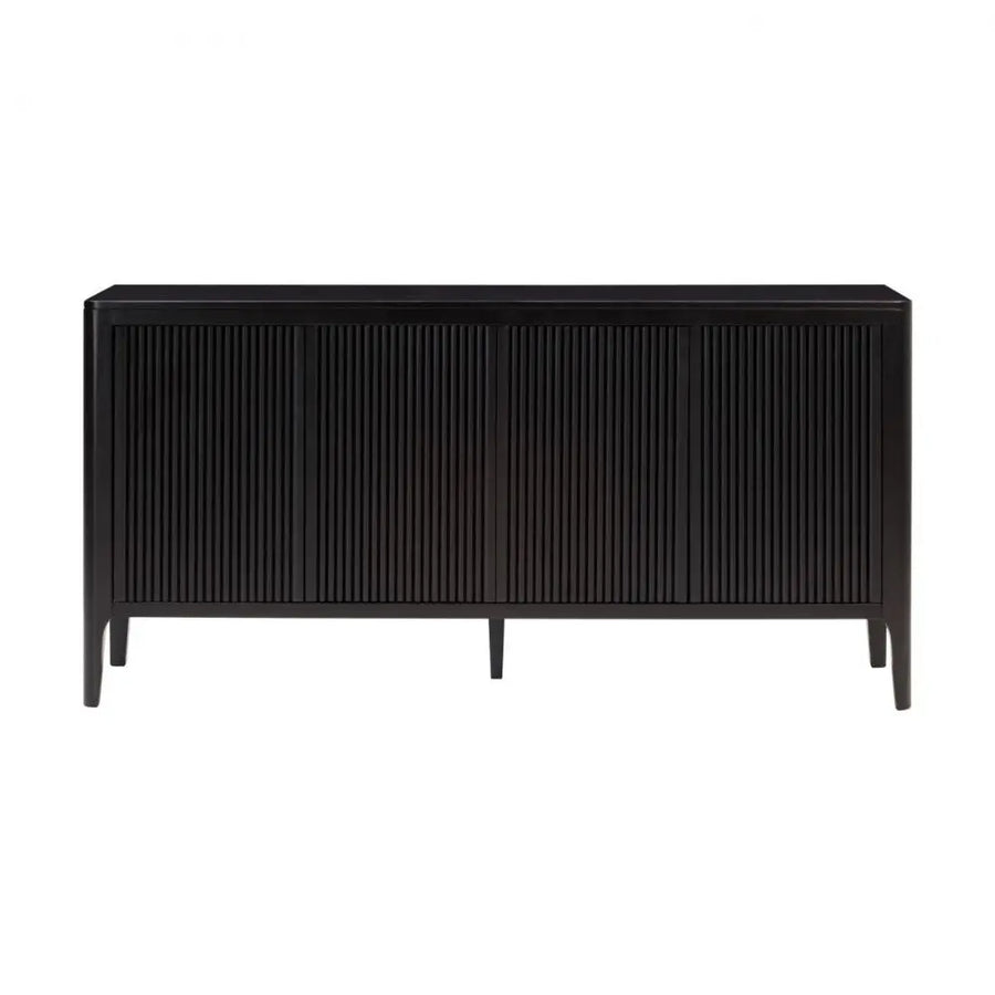 Black sideboard with slatted design on a white background