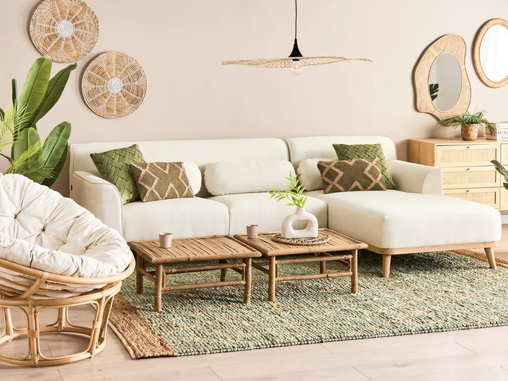 Corner Sofa 3 Seater Fabric Off-White Left Hand Arvo