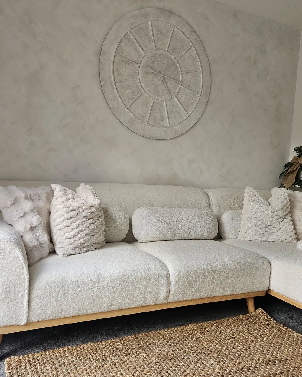 Corner Sofa 3 Seater Boucle White Left Hand Arvo