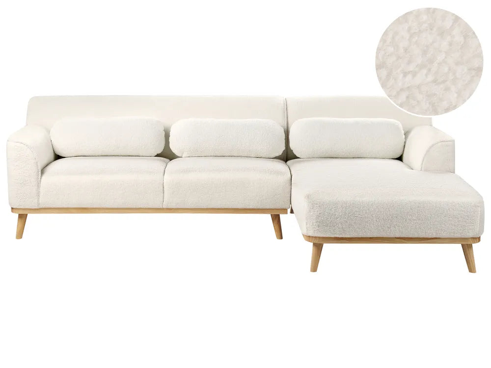 Corner Sofa 3 Seater Boucle White Left Hand Arvo