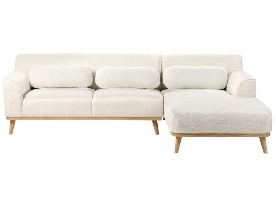 White bouclé corner sofa, left-hand layout
