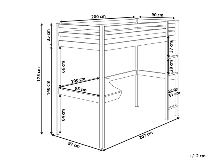High Sleeper Bed with Desk Pine Wood 90 x 200 cm (EU Single) White Ogden