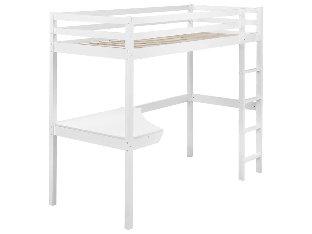 High Sleeper Bed with Desk Pine Wood 90 x 200 cm (EU Single) White Ogden