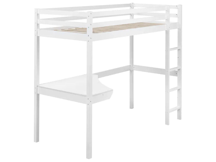 High Sleeper Bed with Desk Pine Wood 90 x 200 cm (EU Single) White Ogden