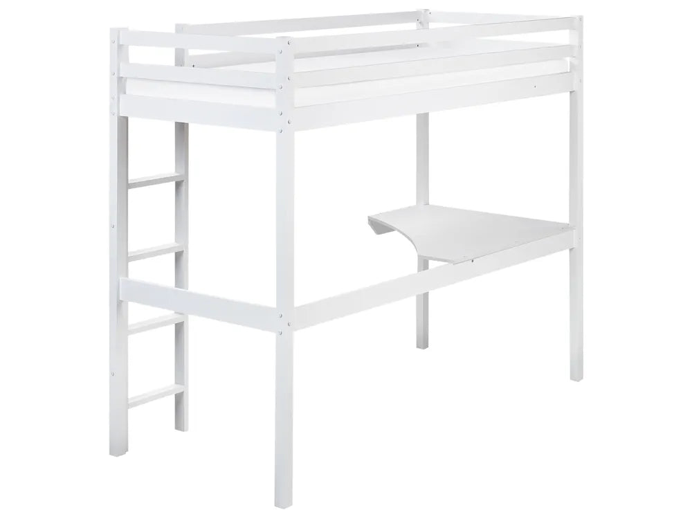 High Sleeper Bed with Desk Pine Wood 90 x 200 cm (EU Single) White Ogden