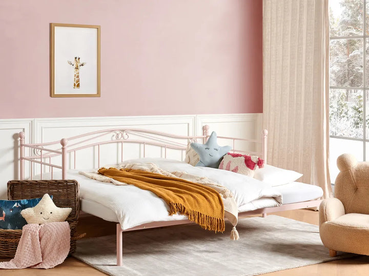 Trundle Bed Metal 90 x 200 cm (EU Single) Pastel Pink Calvillo