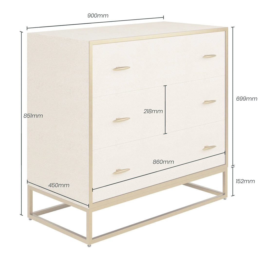 D.I. Designs Hampton Ivory Shagreen & Gold Chest of Drawers | 3 Drawers