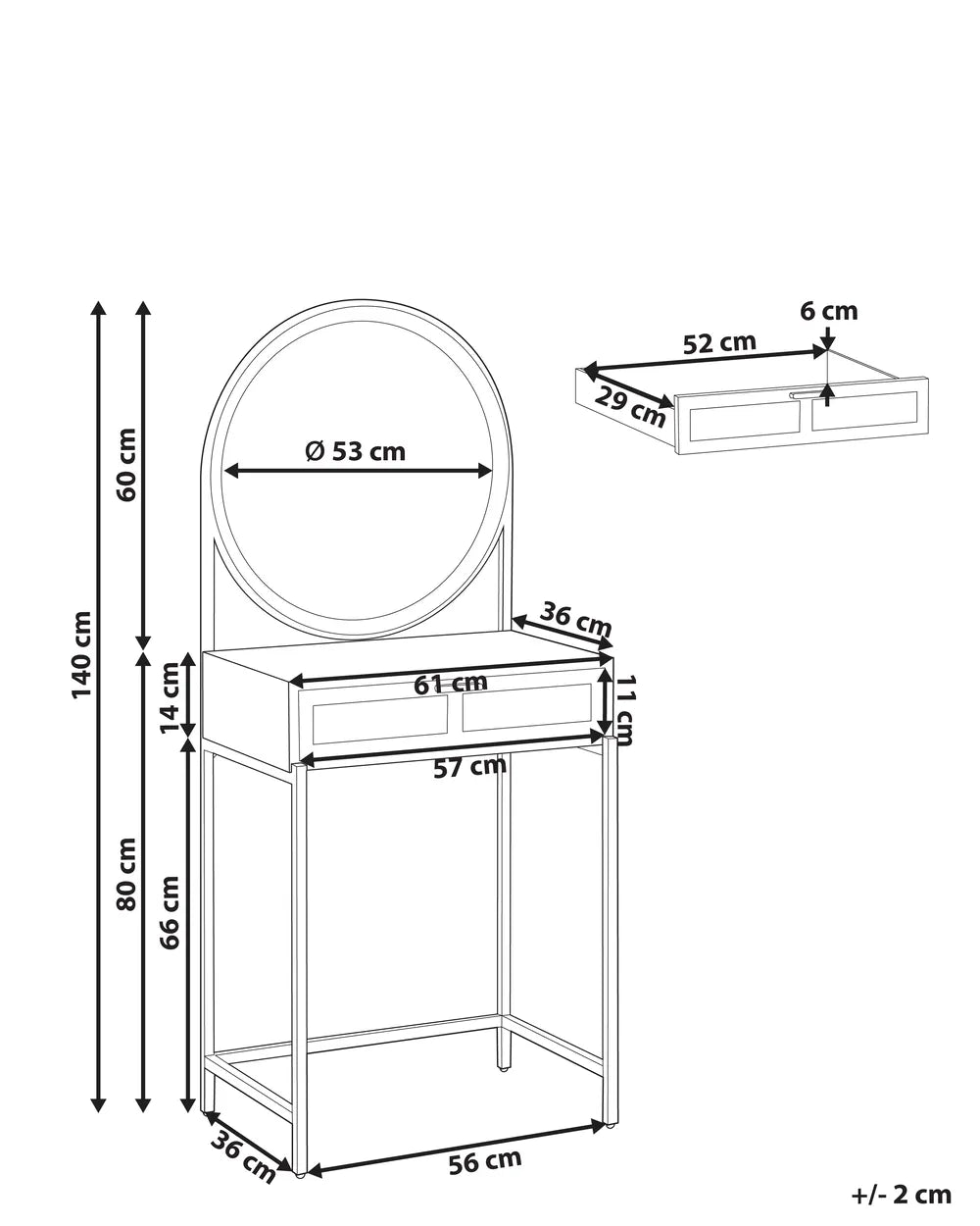 Dressing Table with Mirror Light Brown Yeva