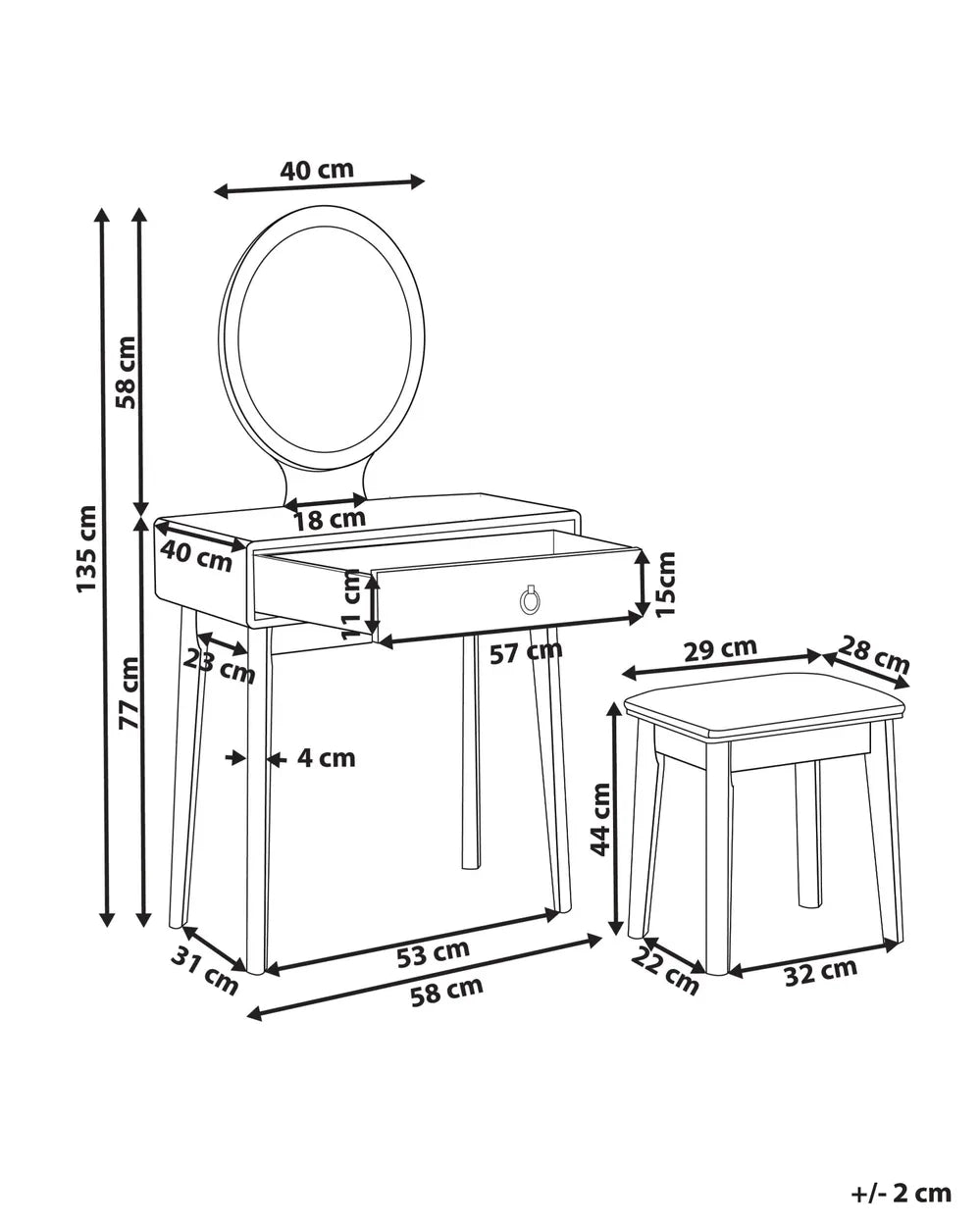 Dressing Table with Mirror and Stool LED White Wynisha