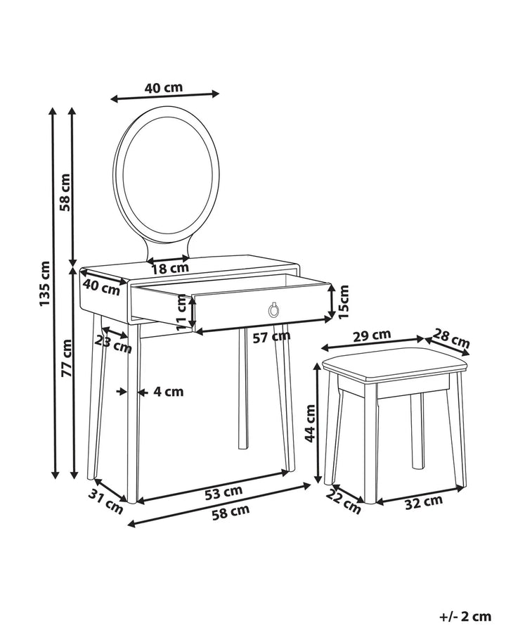 Dressing Table with Mirror and Stool LED White Wynisha
