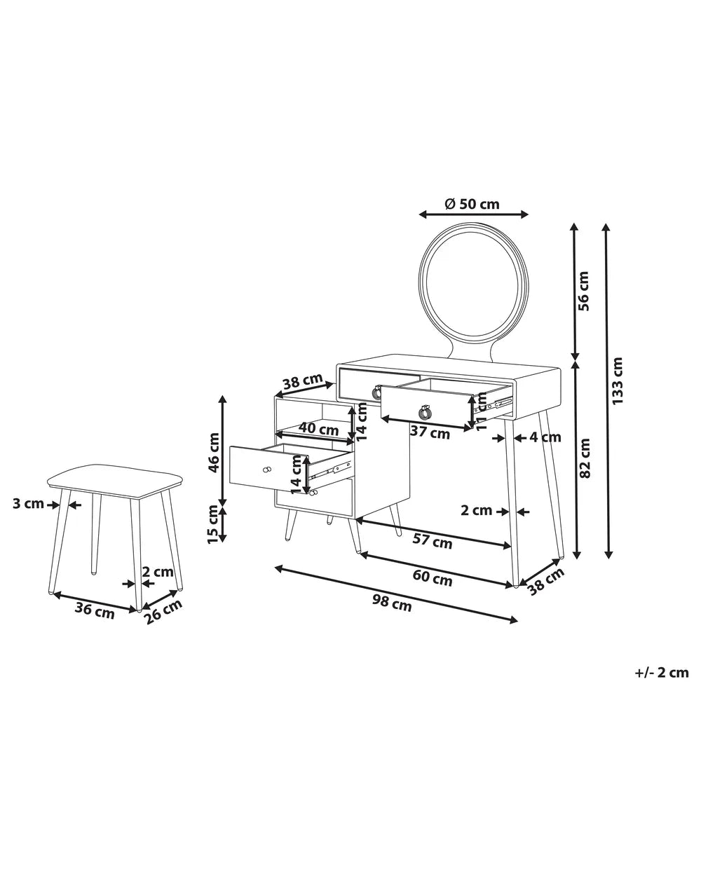 Dressing Table with Mirror and Stool LED White Leventhal