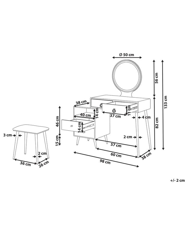 Dressing Table with Mirror and Stool LED White Leventhal