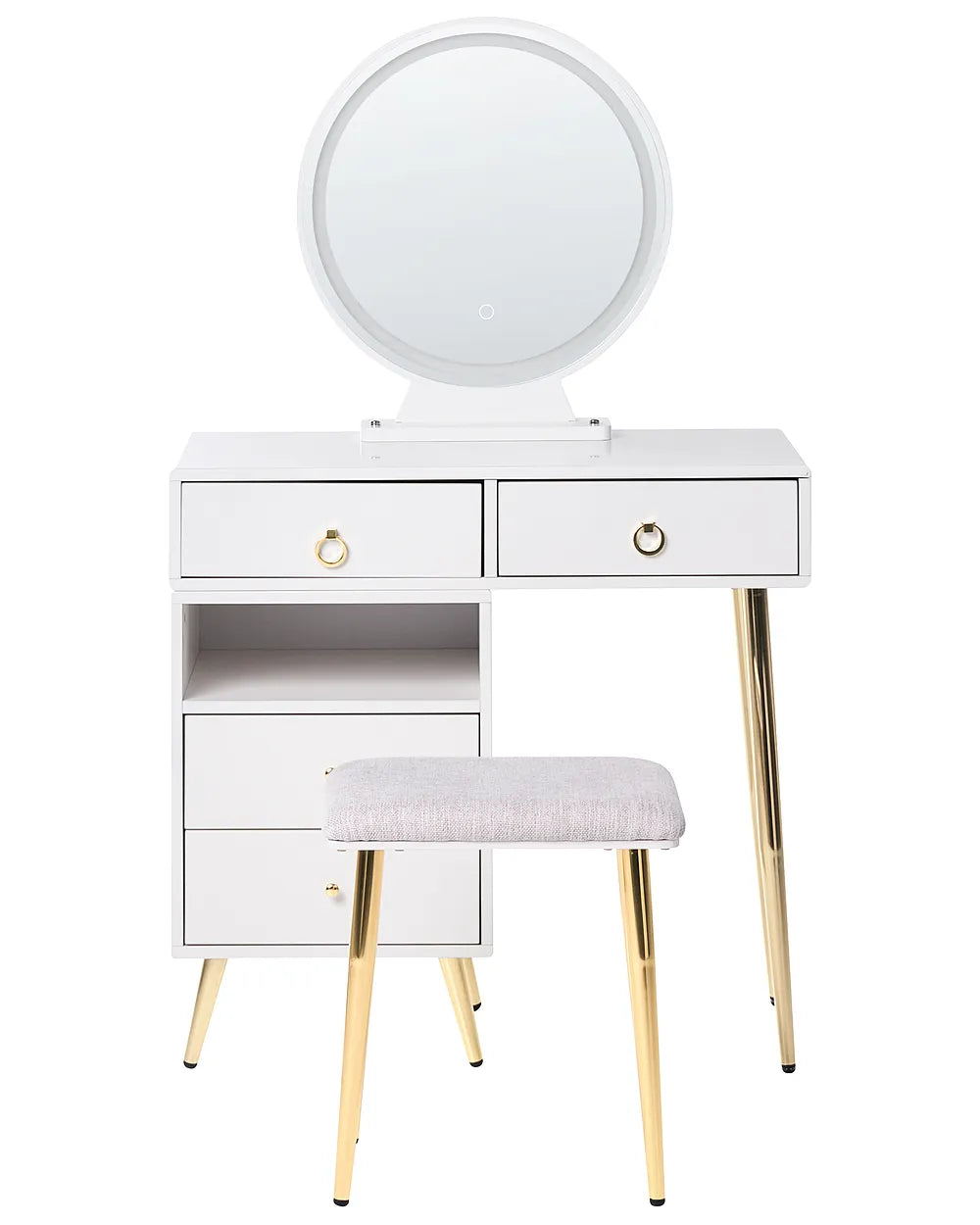 Dressing Table with Mirror and Stool LED White Leventhal