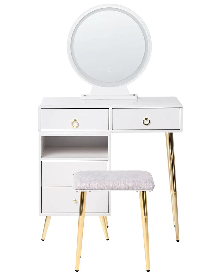 Dressing Table with Mirror and Stool LED White Leventhal