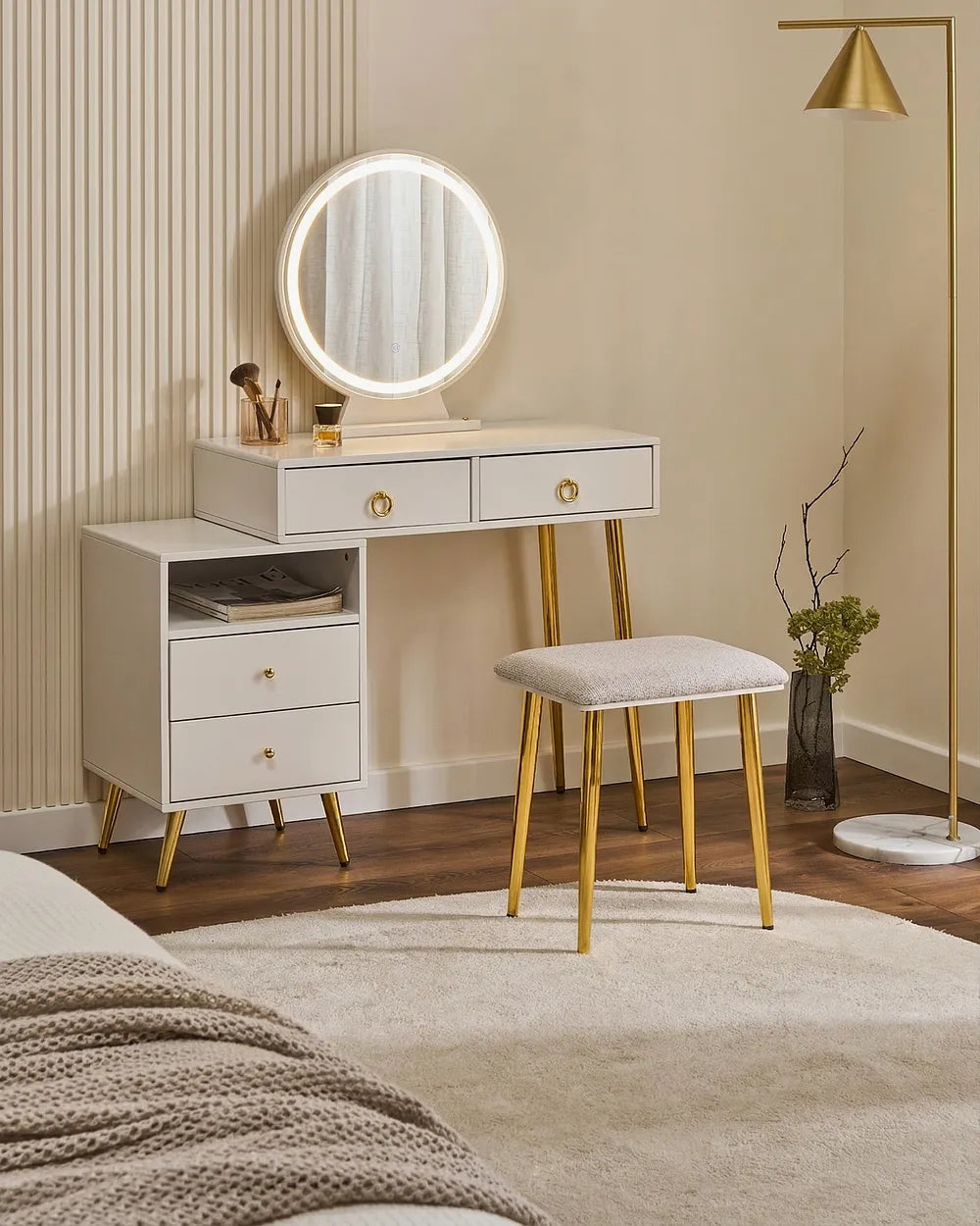 Dressing Table with Mirror and Stool LED White Leventhal