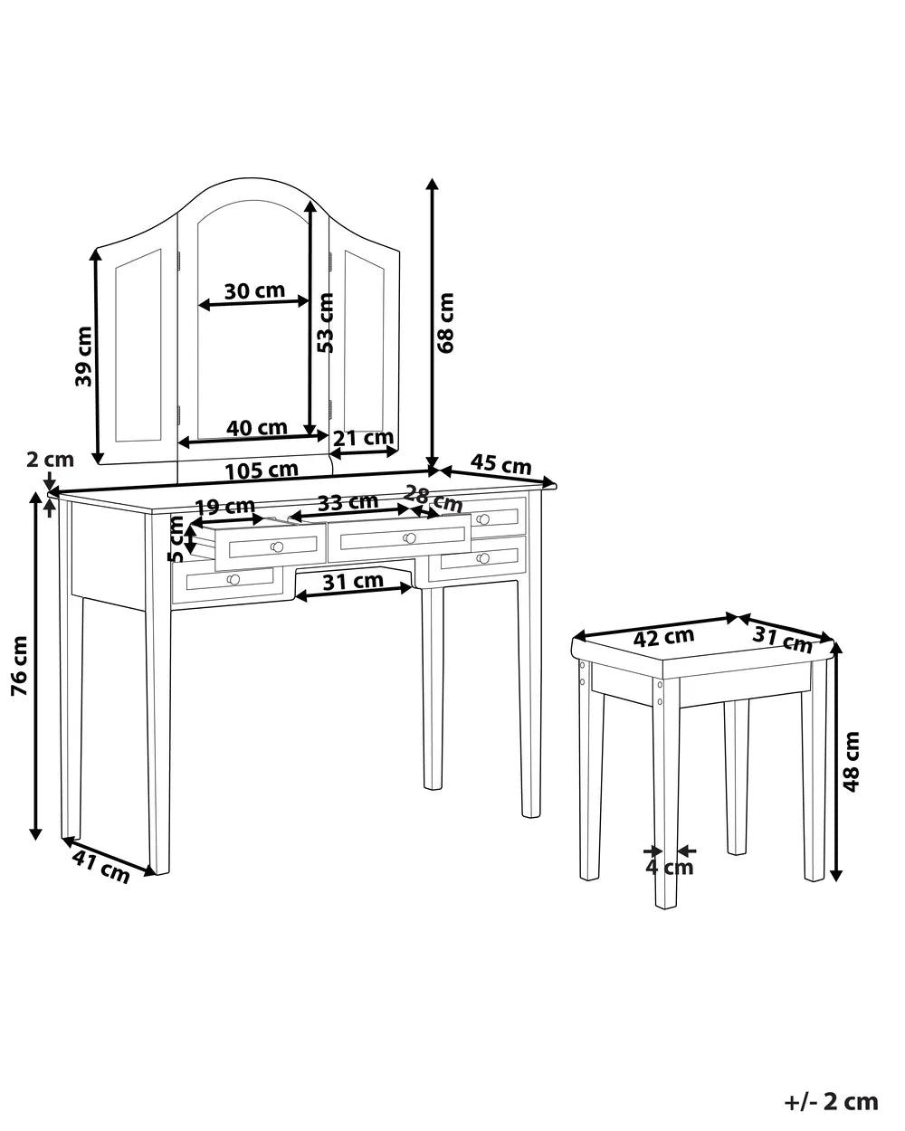 Dressing Table with Mirror and Stool White Reidy