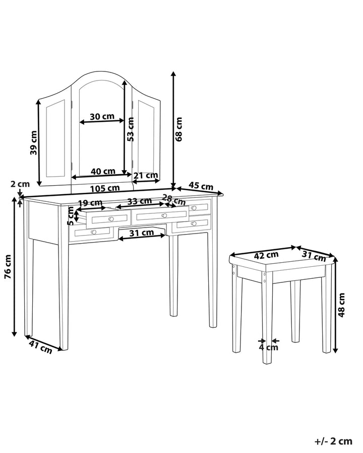 Dressing Table with Mirror and Stool White Reidy