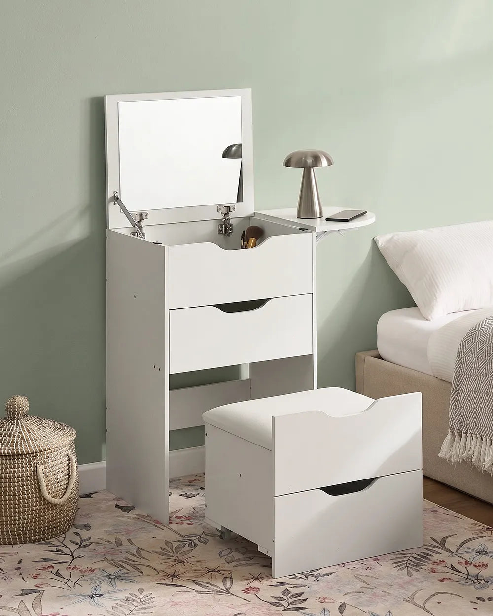 Dressing Table with Mirror and Stool White Linzy