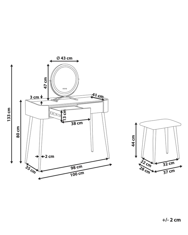 Dressing Table with Mirror and Stool LED Grey Demingo