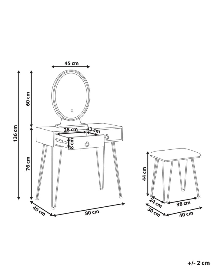 Dressing Table with Mirror and Stool LED White Plunkett