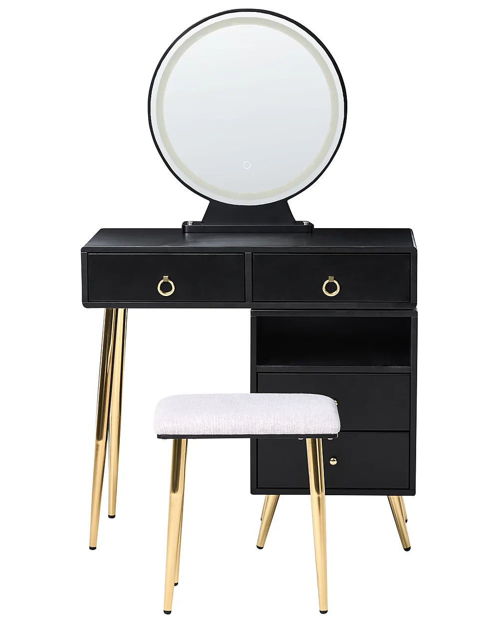 Dressing Table with Mirror and Stool LED Black Leventhal