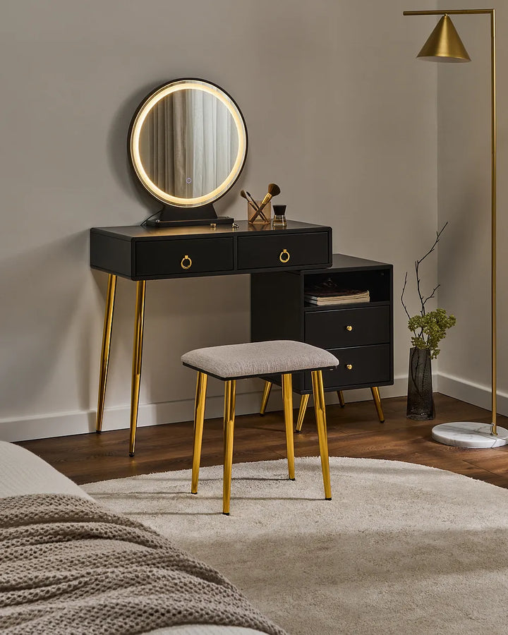 Dressing Table with Mirror and Stool LED Black Leventhal