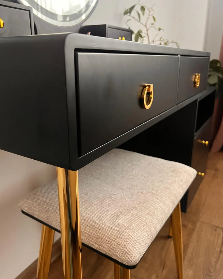 Dressing Table with Mirror and Stool LED Black Leventhal