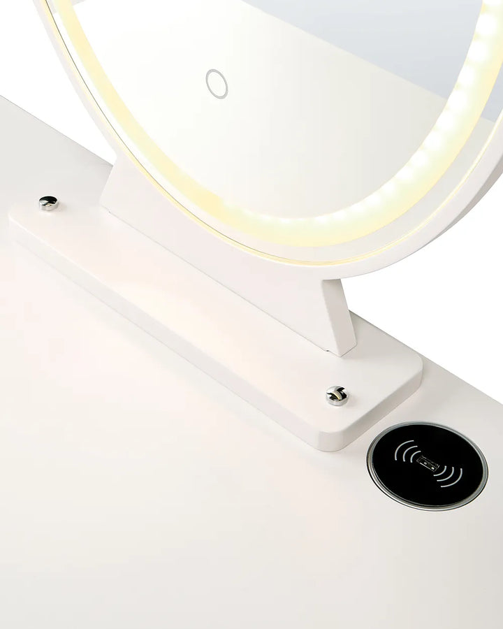 Dressing Table with Mirror and Stool LED White Plunkett