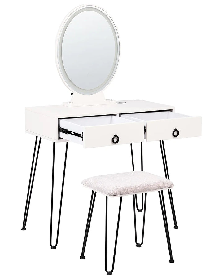Dressing Table with Mirror and Stool LED White Plunkett