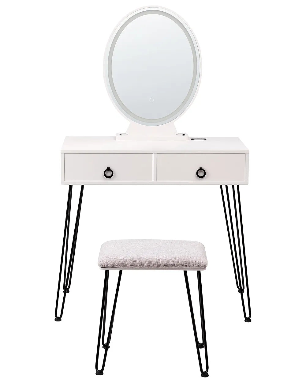 Dressing Table with Mirror and Stool LED White Plunkett
