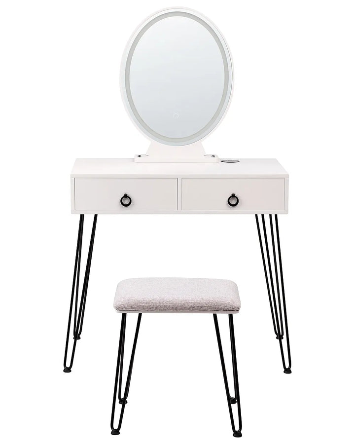 Dressing Table with Mirror and Stool LED White Plunkett