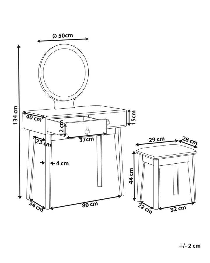 Dressing Table with Mirror and Stool LED Grey Bellora