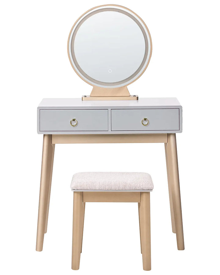 Dressing Table with Mirror and Stool LED Grey Bellora