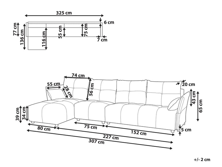 Corner Sofa 4 Seater Fabric Graphite Grey Right Hand Aine