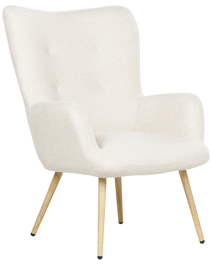 Wingback Chair with Footstool Boucle Off-White Zianah