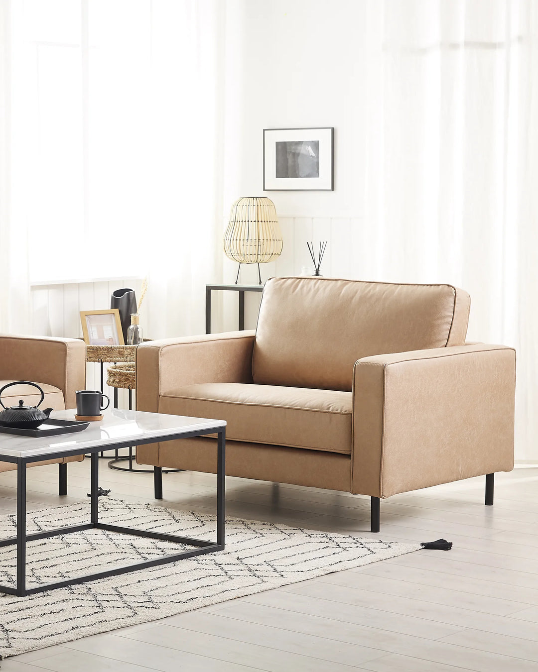 Crafted from durable faux leather in a versatile beige tone.