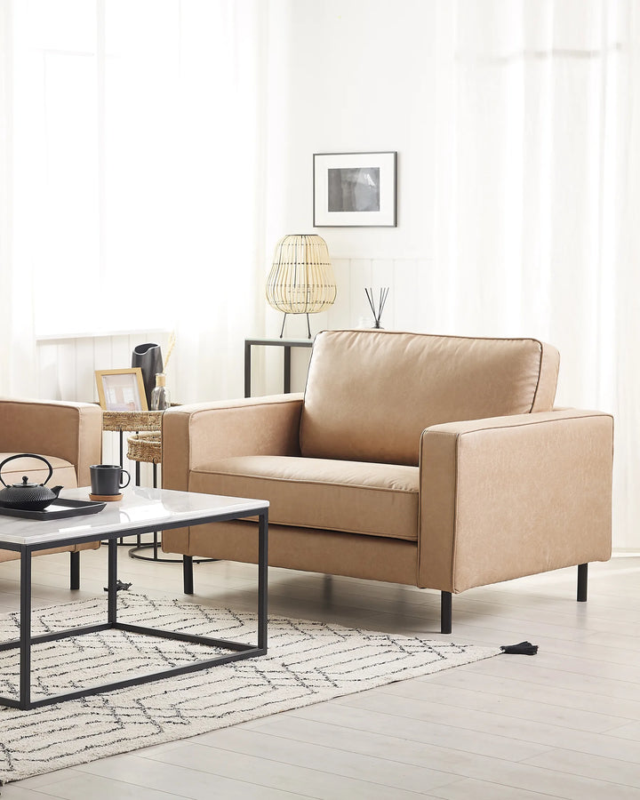 Crafted from durable faux leather in a versatile beige tone.