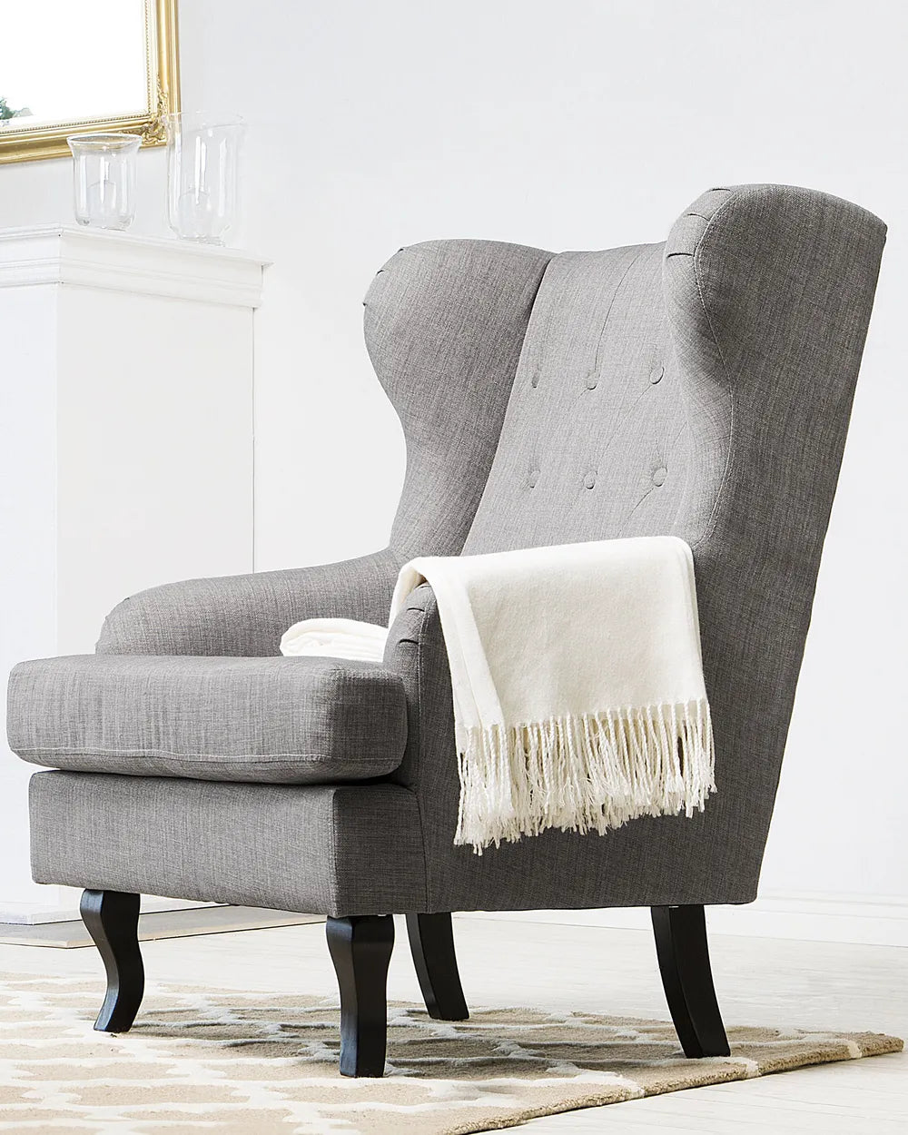 Wingback Chair Fabric Grey Calyn