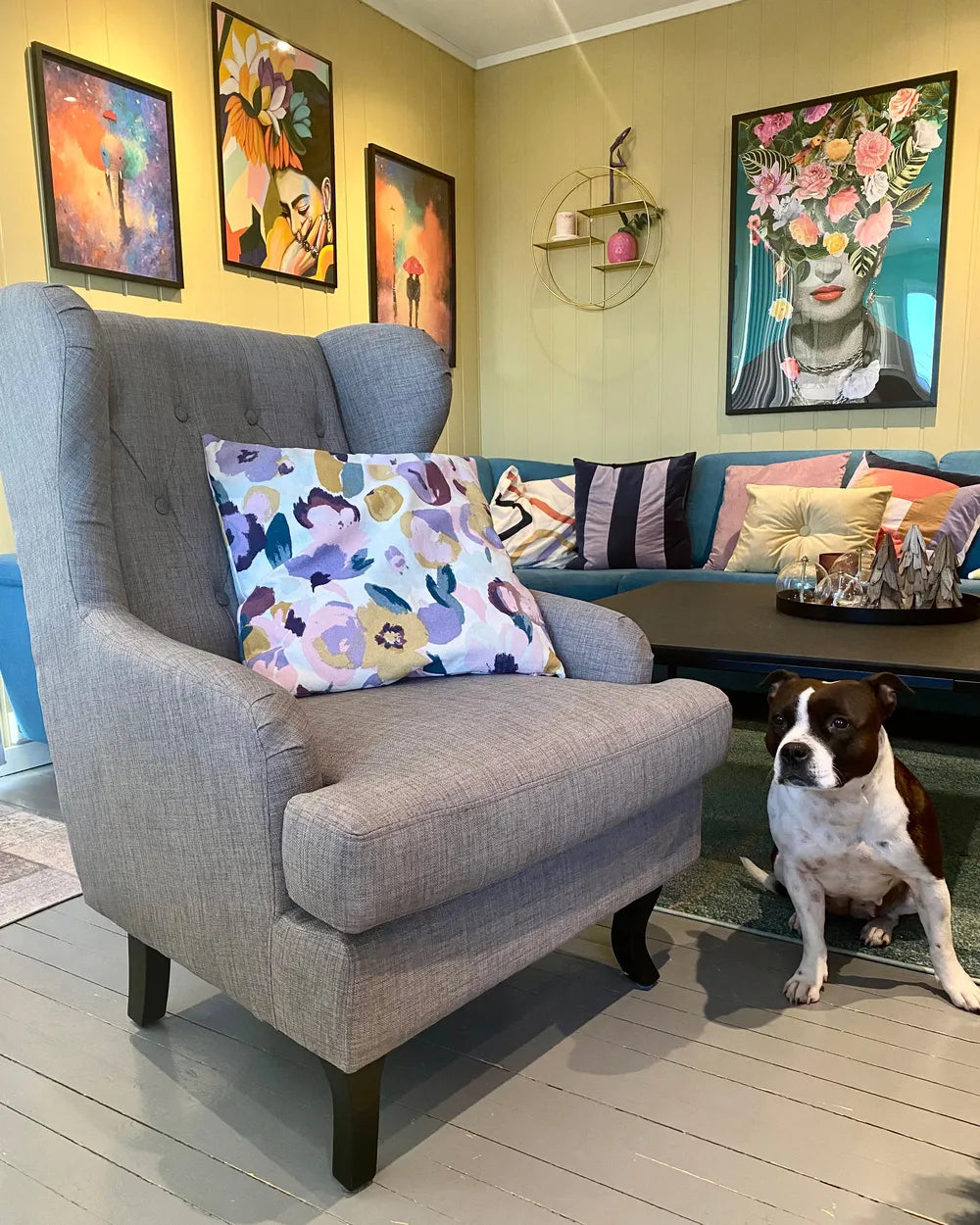 Wingback Chair Fabric Grey Calyn