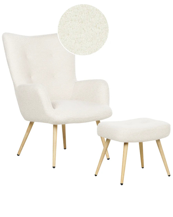 White armchair with ottoman on a white background